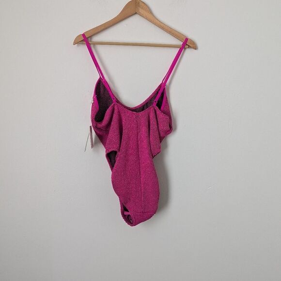 NWT Good American Fuchsia hot pink metallic scrunch Always Fits scoop one piece - Picture 5 of 6